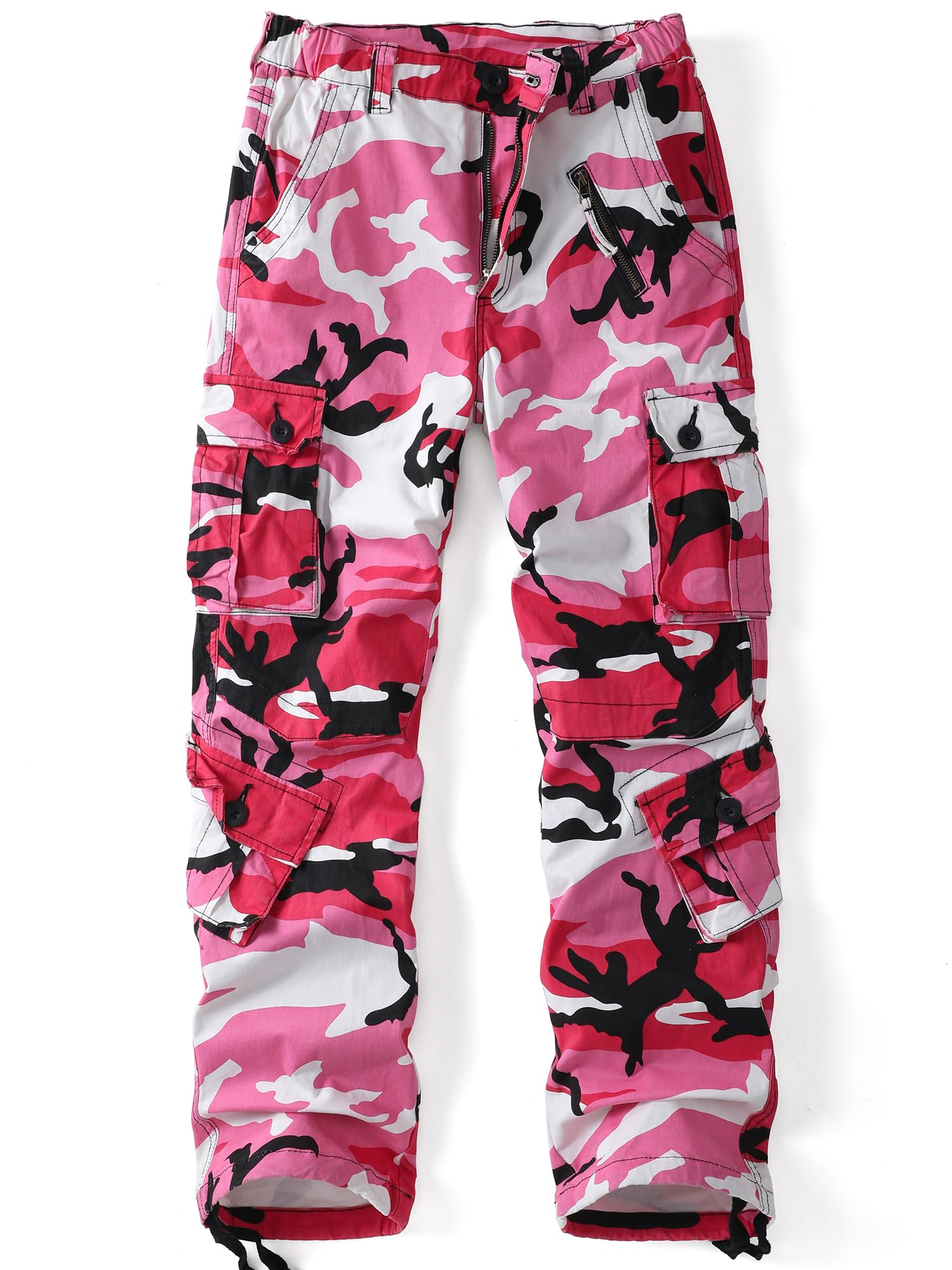 AKHIKING women's cargo pants pink, front view shows 8-pocket layout for essentials.