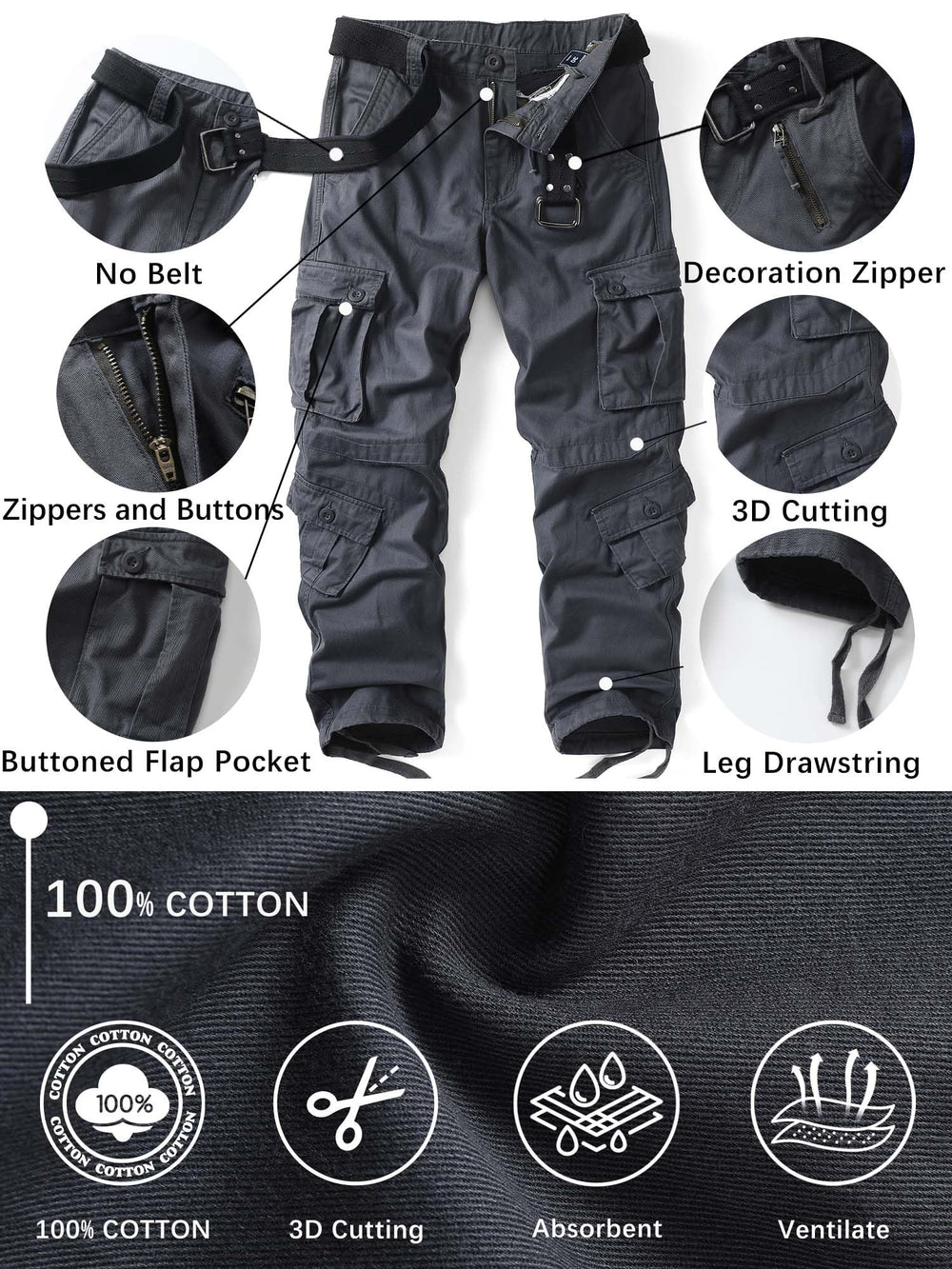 AKHIKING cargo pants gray side-pocket detail highlighting spacious pockets