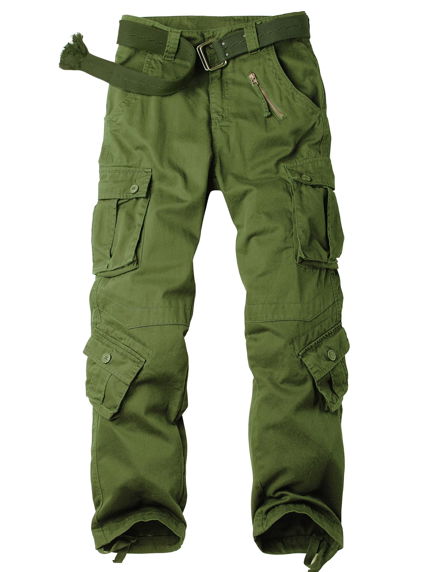 AKHIKING women's cargo pants green front view showing eight pockets for easy gear organization