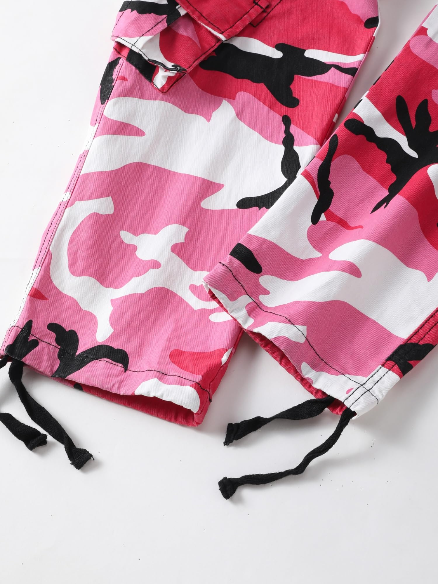 AKHIKING pink-camo cargo pants, durable zippers for loading gear.