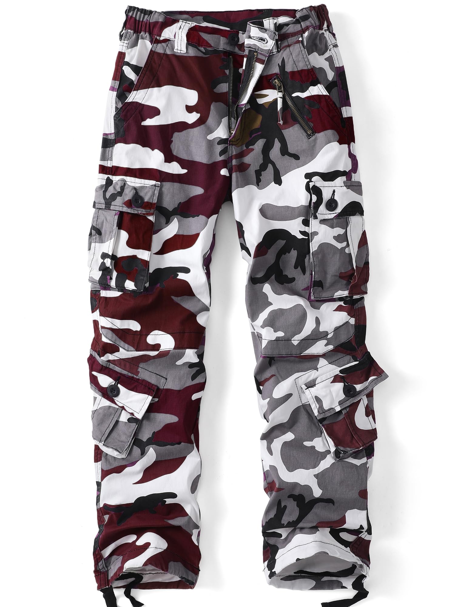 AKHIKING women's cargo pants in wine, front view, versatile outdoor wear for hiking and work.