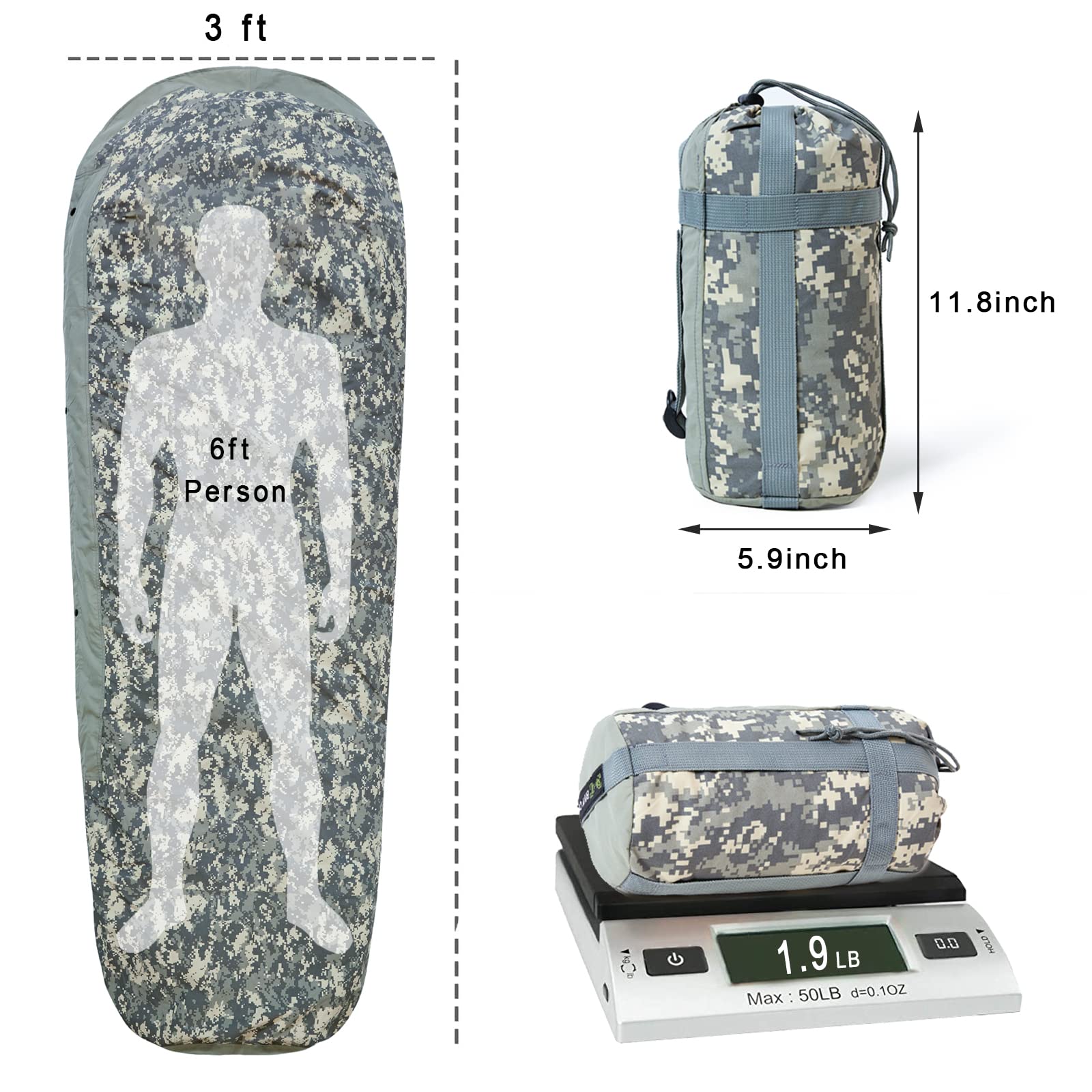 Akmax.cn Bivy Cover Sack outer-shell Woodland pattern hides gear in woods