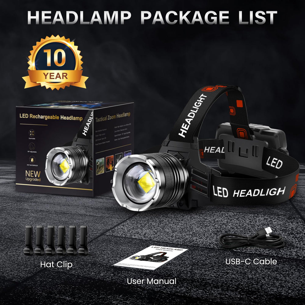 AKNEAR headlamp IPX7 rugged body withstands rain and rough outdoor use.