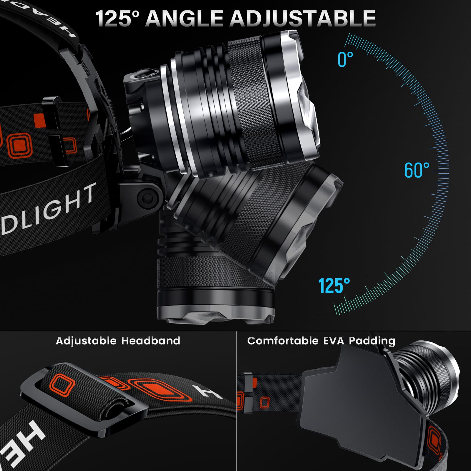 AKNEAR headlamp spotlight beam provides long-range illumination for hiking or search tasks.