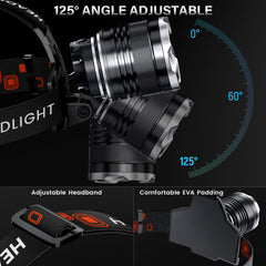 AKNEAR headlamp spotlight beam provides long-range illumination for hiking or search tasks.