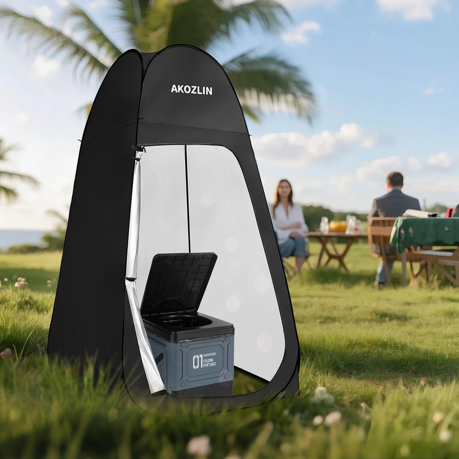 AKOZLIN camping toilet foldable featuring sturdy ABS and up to 330 lbs.