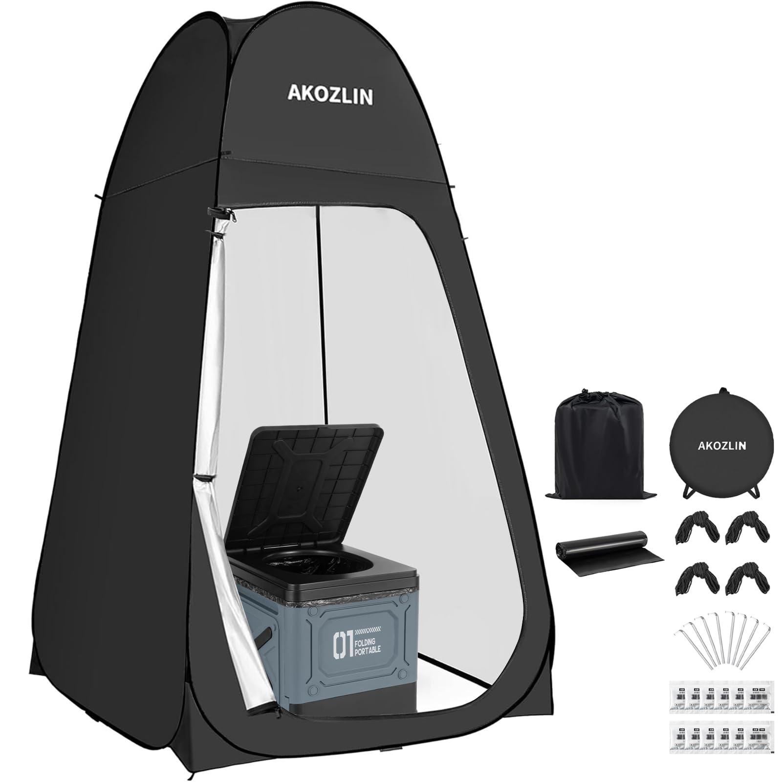 AKOZLIN portable pop-up shower tent with extended space for private outdoor showers.