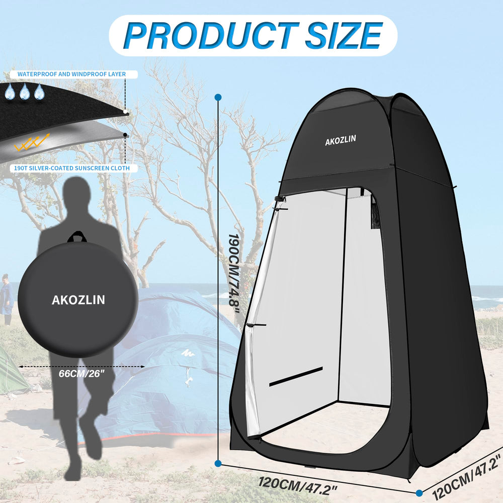 AKOZLIN portable pop-up shower tent ventilation windows for breathable outdoor privacy.