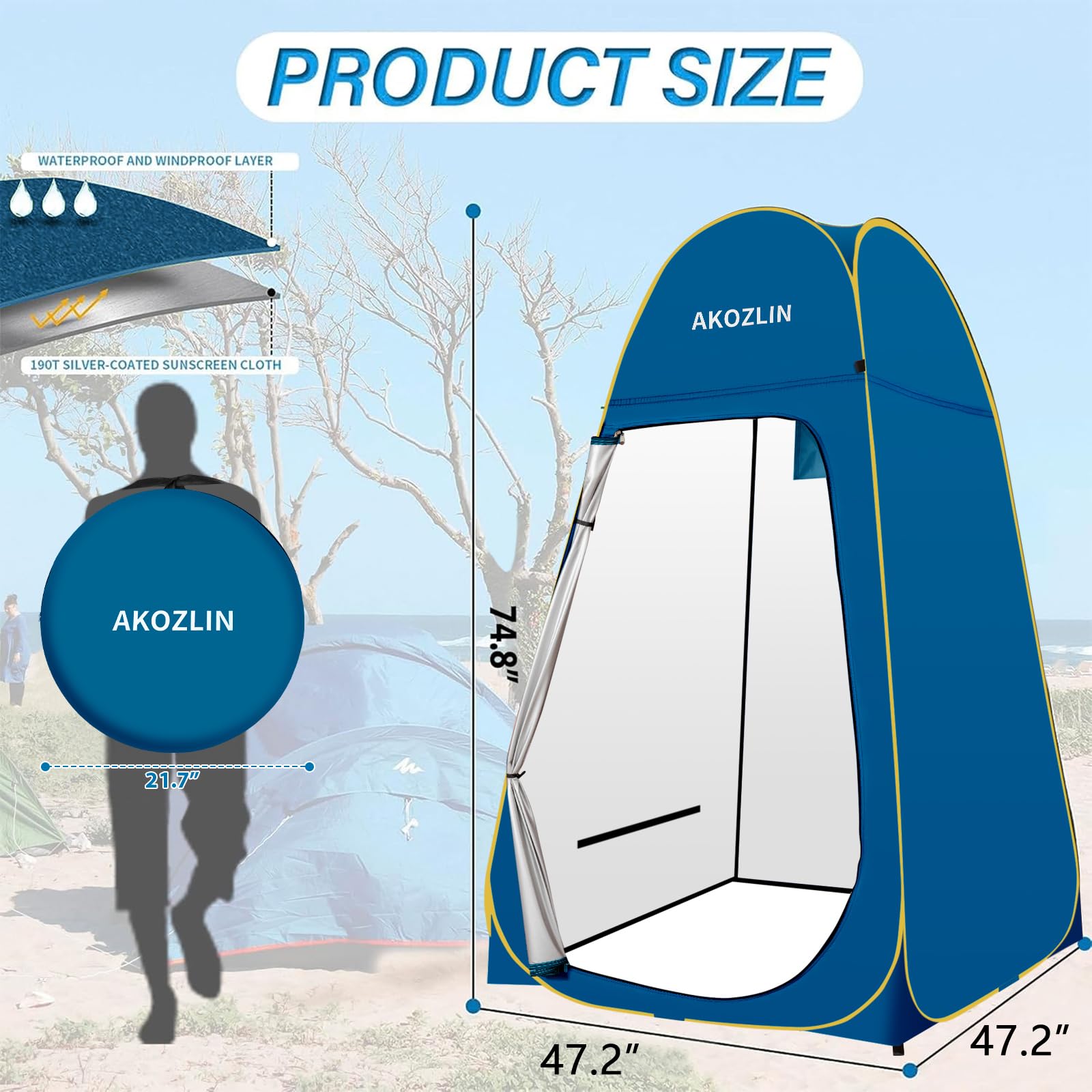 AKOZLIN privacy-changing-tent-ventilation highlights breathable design for comfortable outdoor changing.