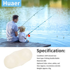 Akozon white double rattle closeup highlighting bead color to attract fish