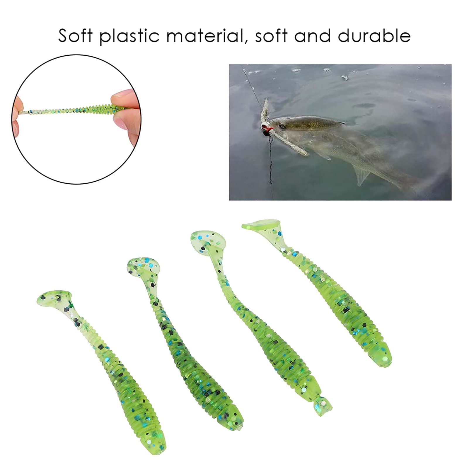 Akozon soft plastic lures aqua action highlights flexible material.