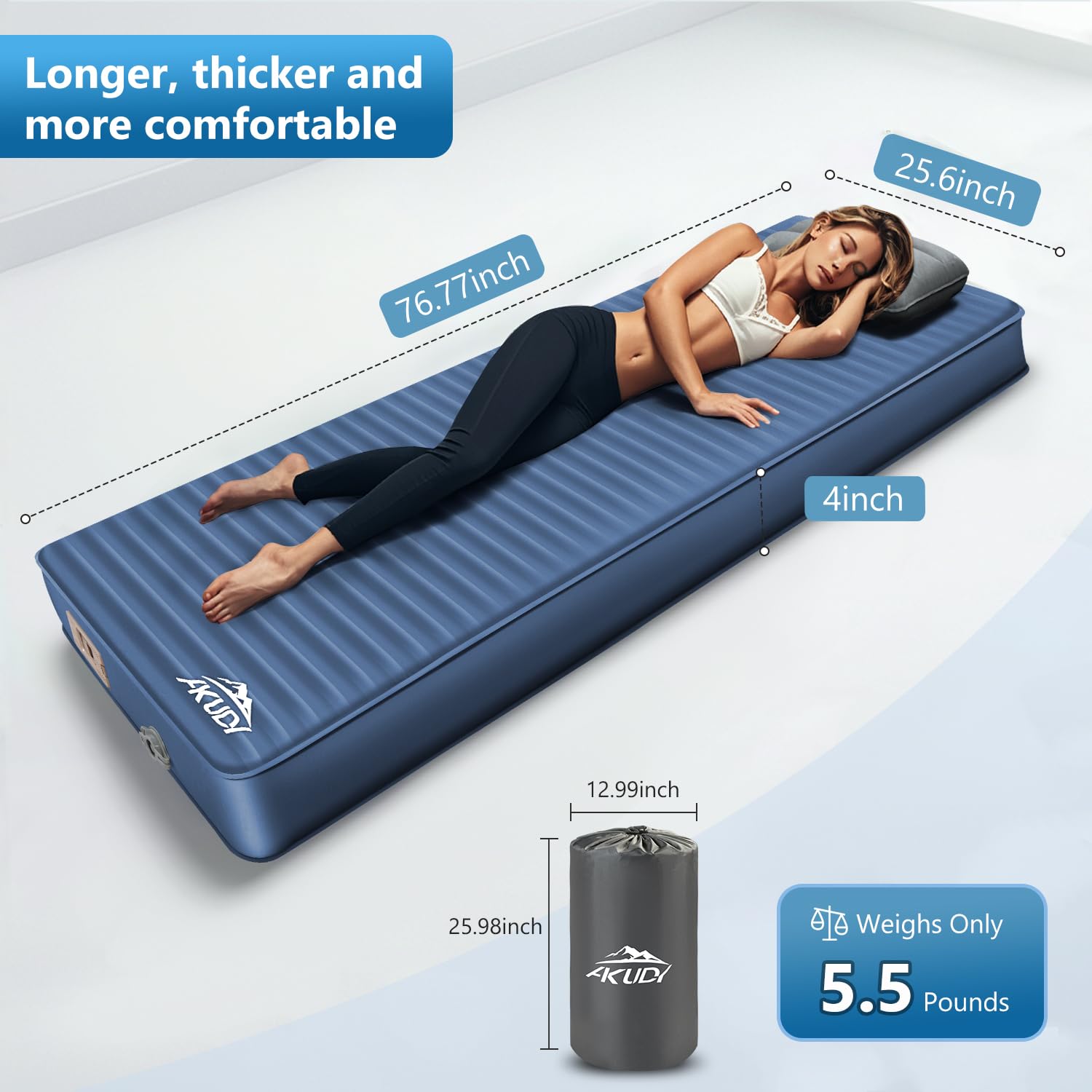 AKUDY 3D memory foam camping pad delivers plush support for a better night’s rest.