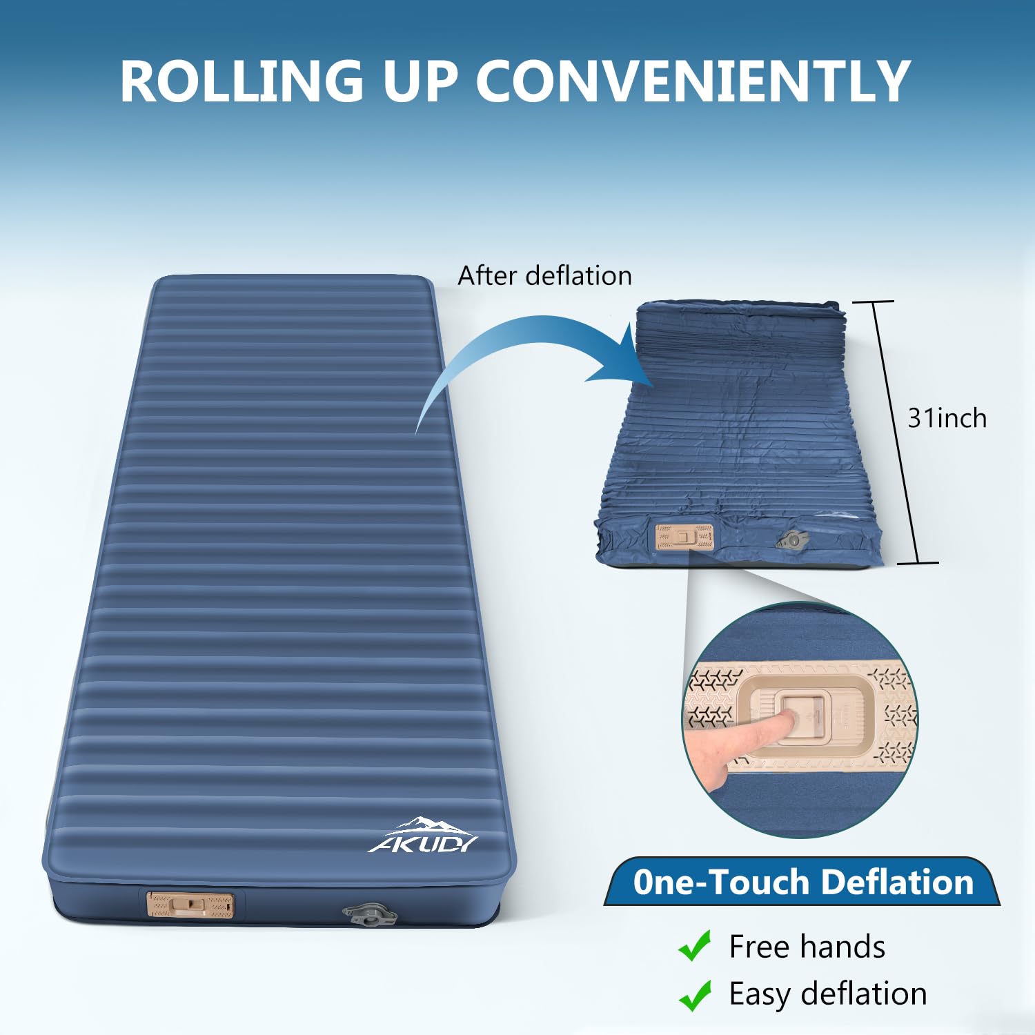 AKUDY fast deflation feature simplifies packing up after camping.