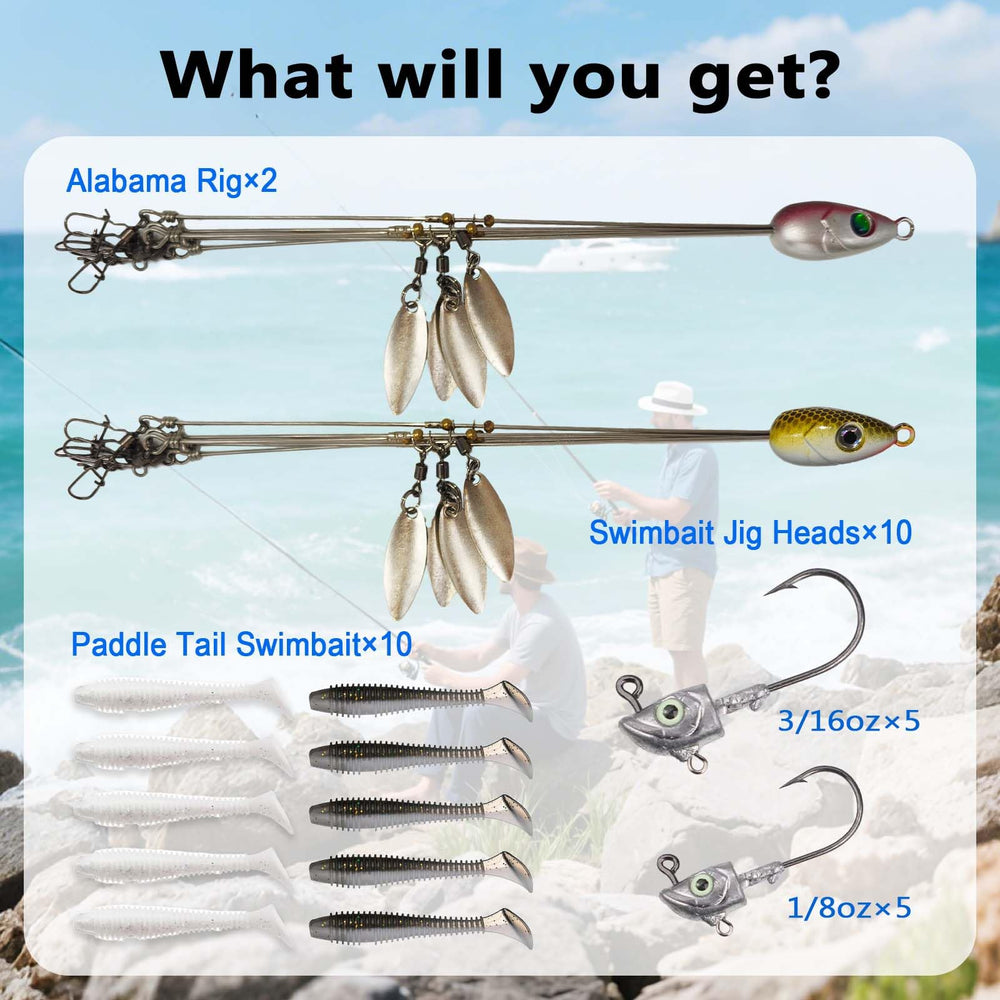 Close-up of Alabama rig lures kit detail 2 showing 3D eyes