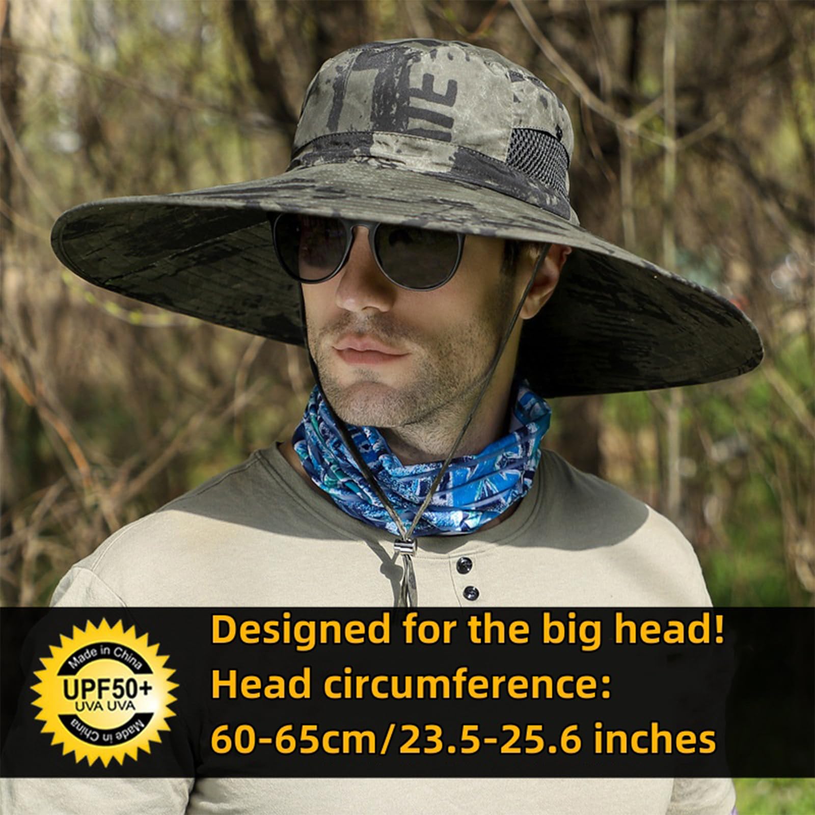 Wide brim sun hat brim snapped up for cowboy style