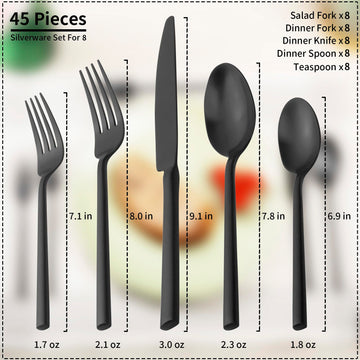 Alata Potter Black service for 8 highlights stainless steel durability for family meals
