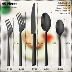 Alata Potter Black service for 8 highlights stainless steel durability for family meals