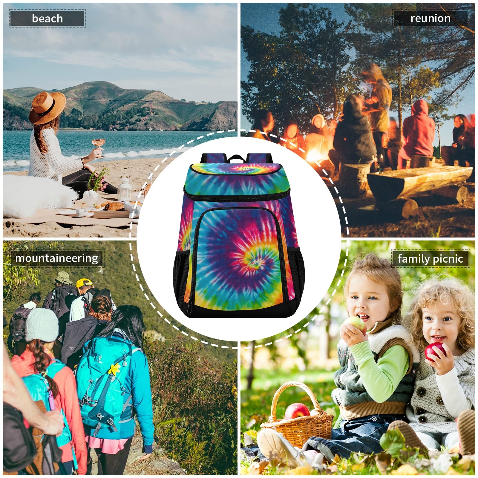 ALAZA 30-can capacity label on rainbow cooler backpack