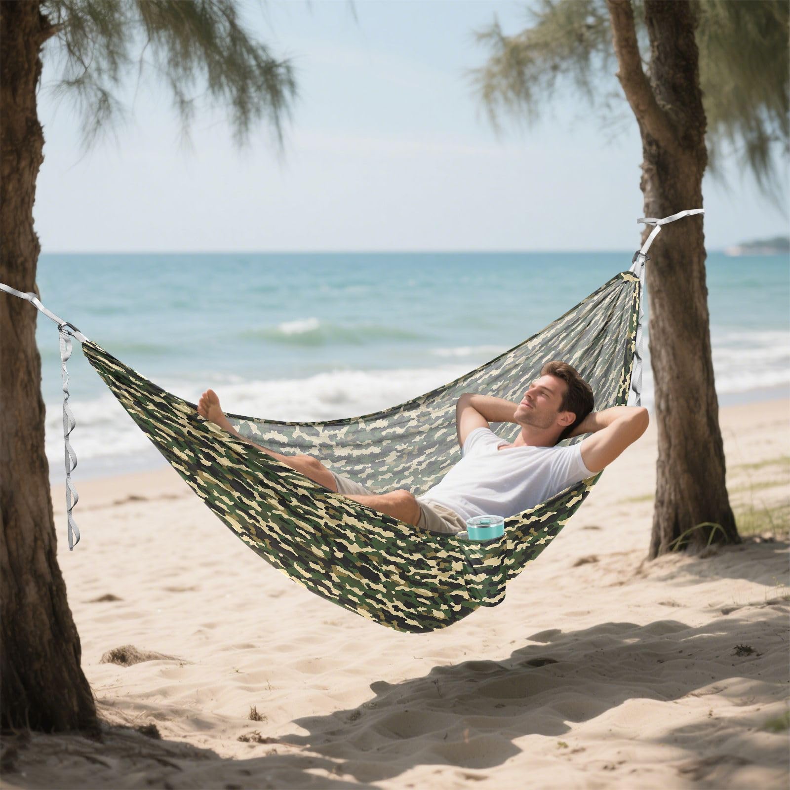 ALAZA Army Camo Hammock storage pocket keeps essentials handy.