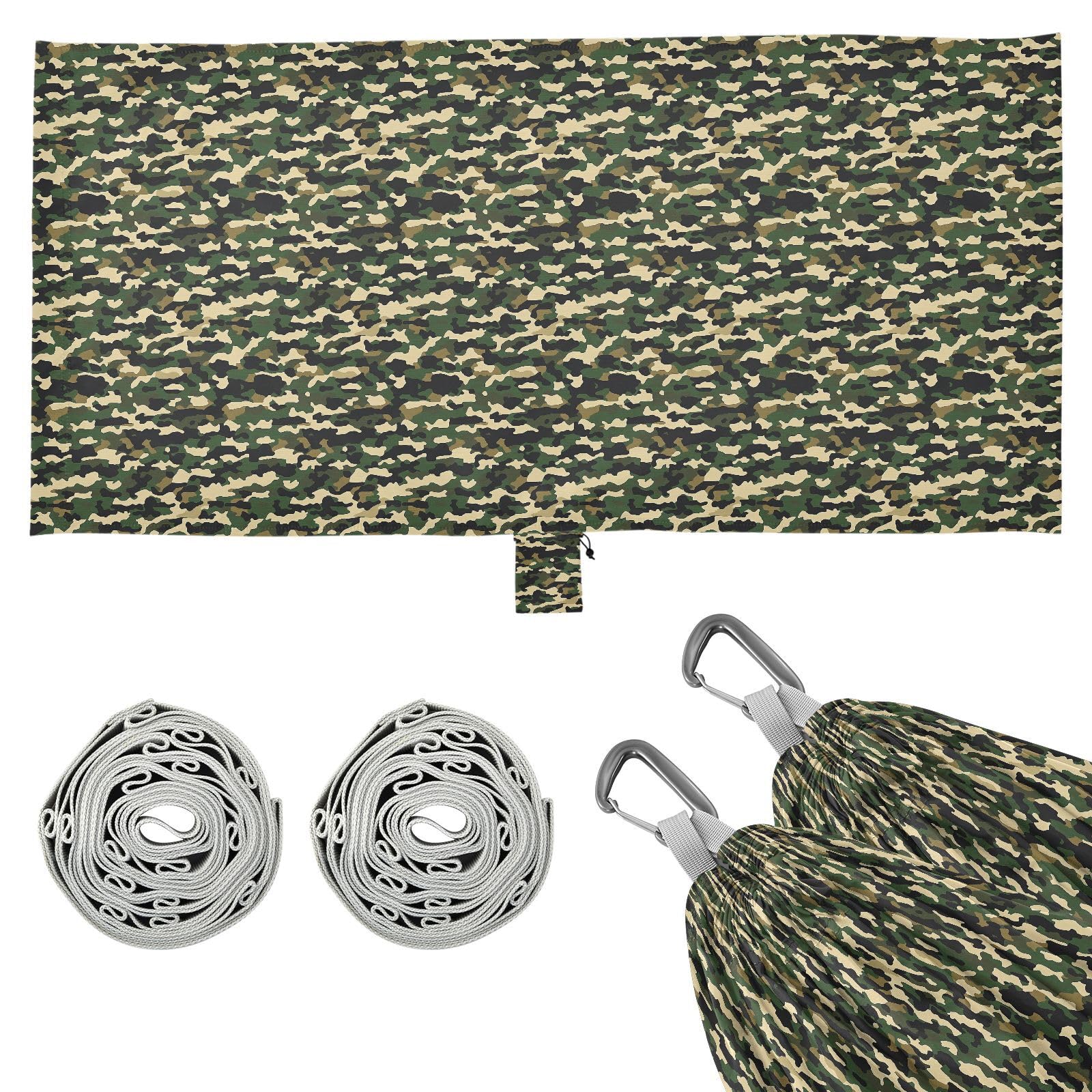 ALAZA Army Camo Hammock straps and carabiners highlight adjustable suspension.