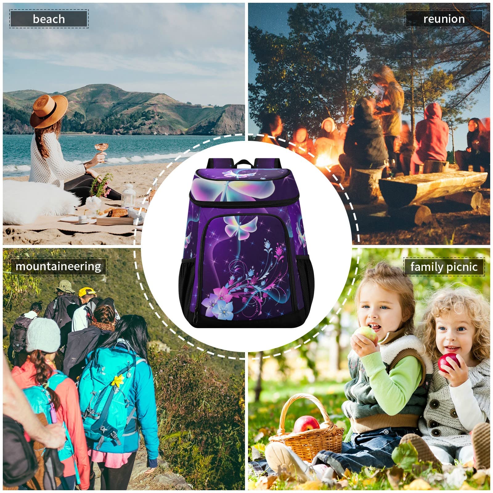 Alaza butterfly purple cooler backpack beach and hiking ready.