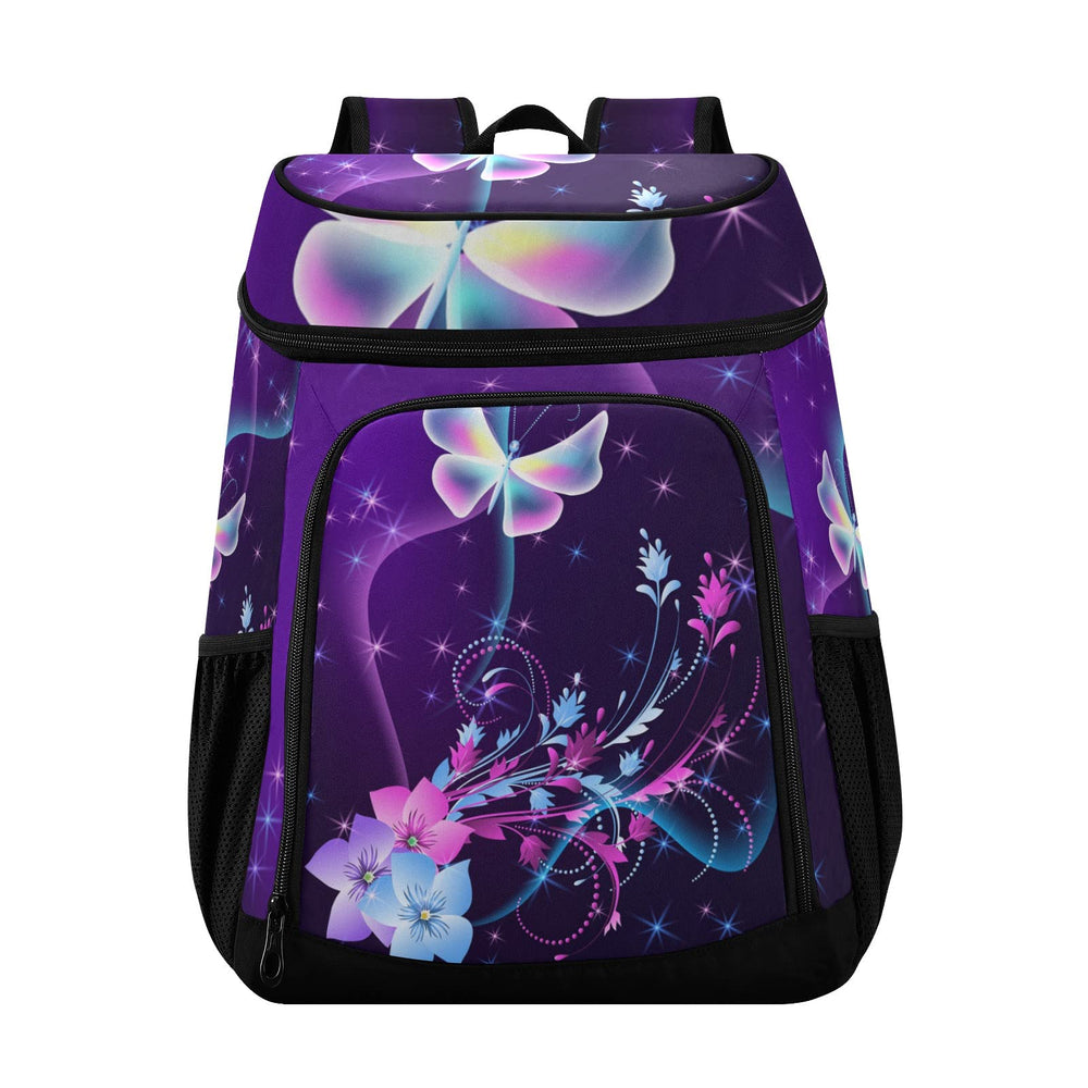 Alaza butterfly purple cooler backpack front view for convenient picnics and snacks.