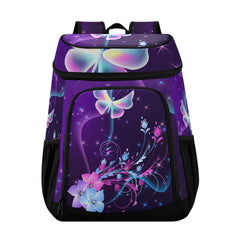Alaza butterfly purple cooler backpack front view for convenient picnics and snacks.