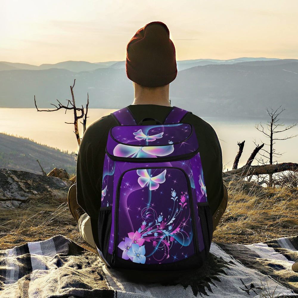 Alaza butterfly purple cooler backpack insulated liner keeps beverages cold.