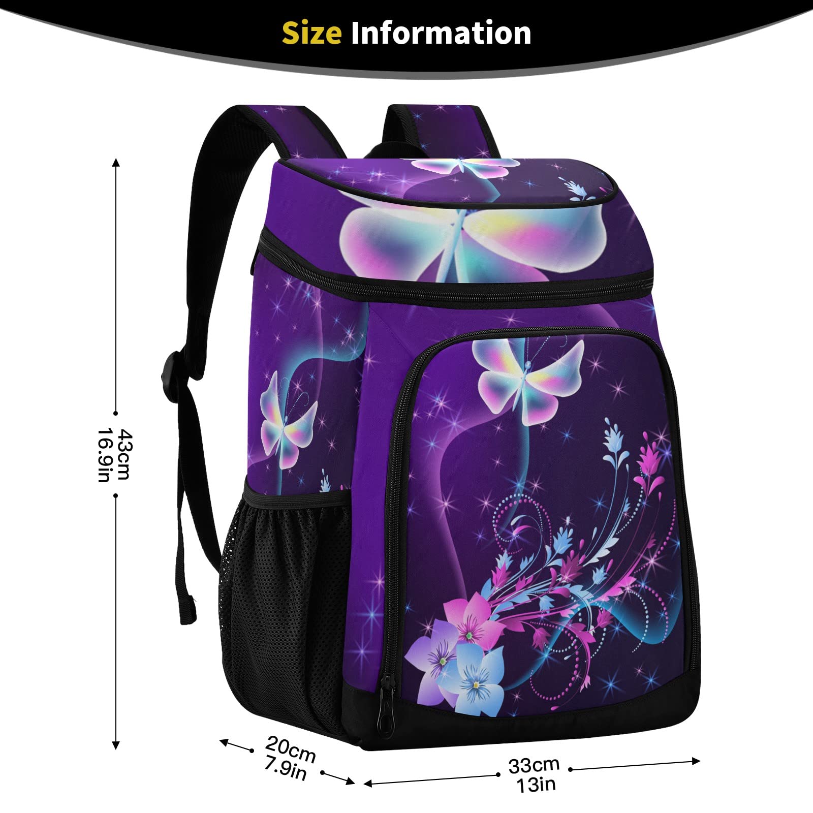 Alaza butterfly purple cooler backpack multiple compartments organize essentials.