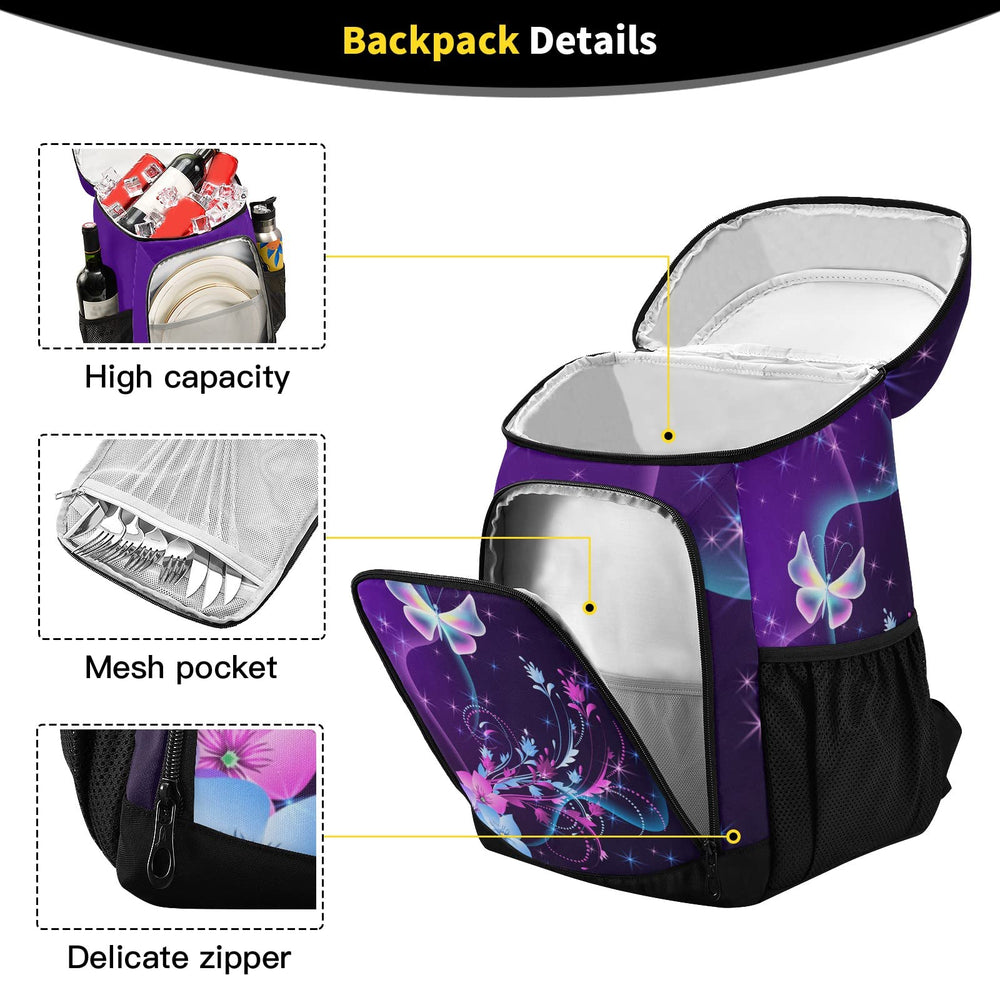 Alaza butterfly purple cooler backpack waterproof coating protects contents outdoors.