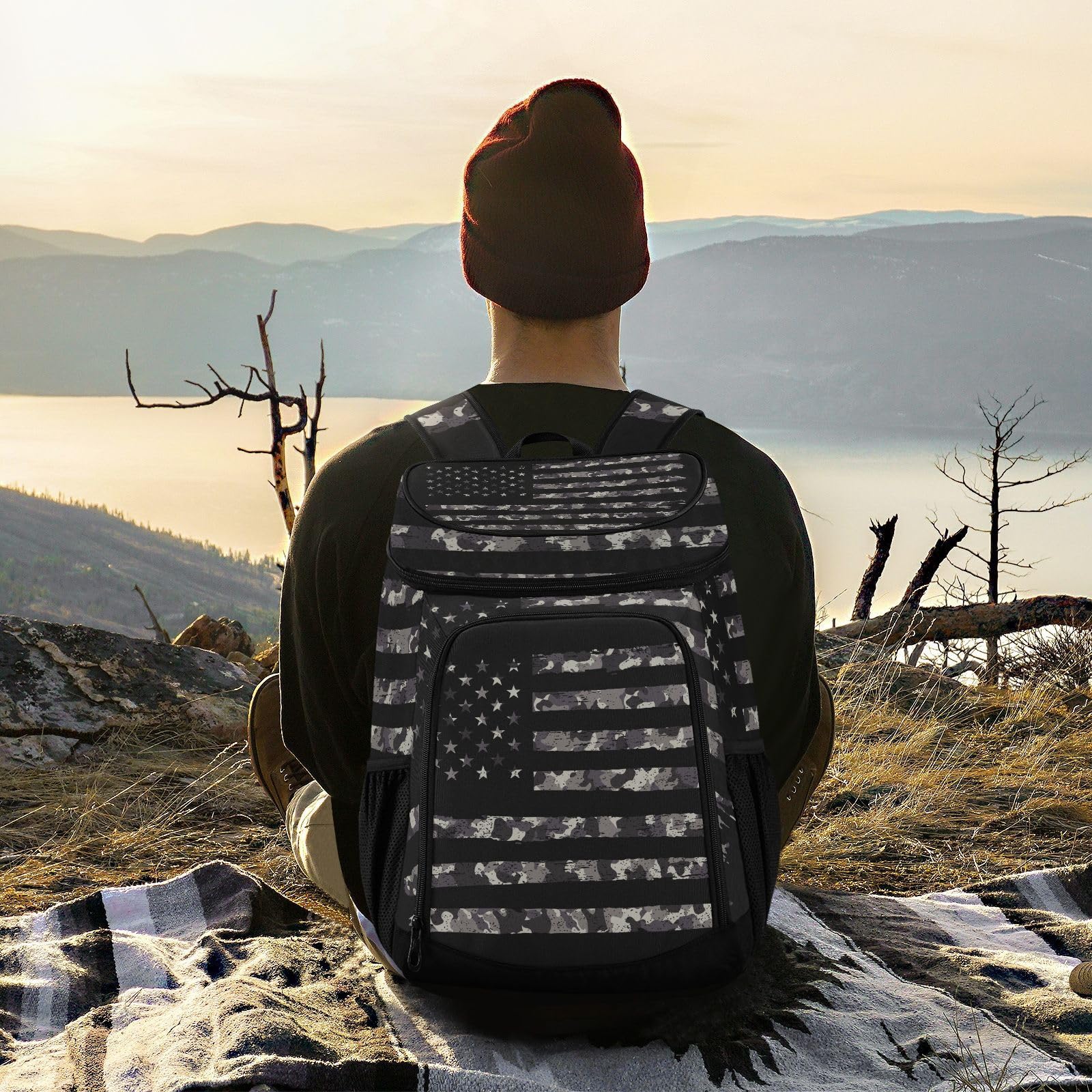 ALAZA camouflage cooler backpack back panel with padded comfort for hiking.