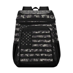ALAZA camouflage cooler backpack front view showing 30-can capacity for picnics.