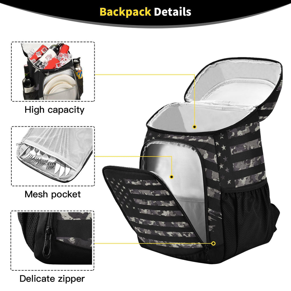 ALAZA camouflage cooler backpack lid interior mesh pocket for small items.