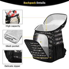 ALAZA camouflage cooler backpack lid interior mesh pocket for small items.