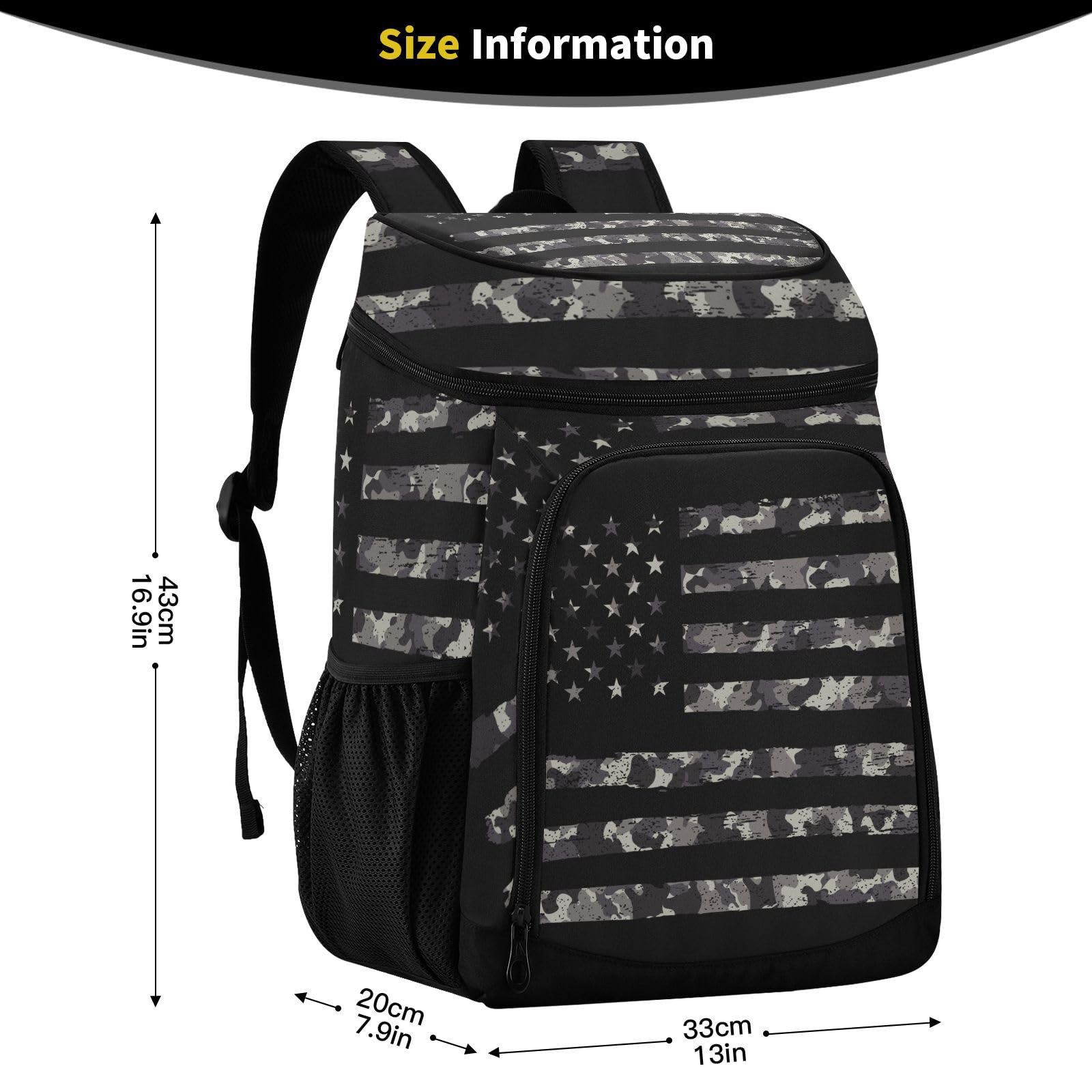 ALAZA camouflage cooler backpack side pocket suitable for bottles or umbrellas.