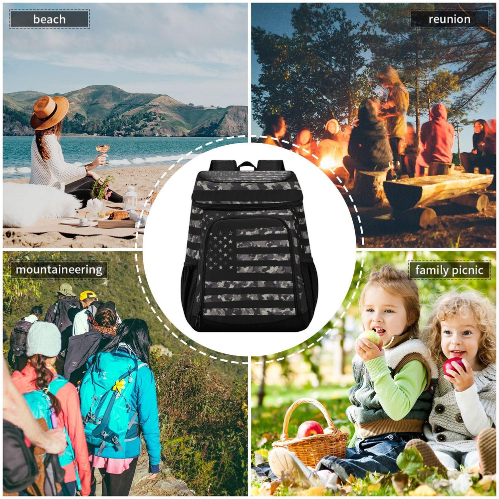 ALAZA camouflage cooler backpack strap with built-in bottle opener for quick access.