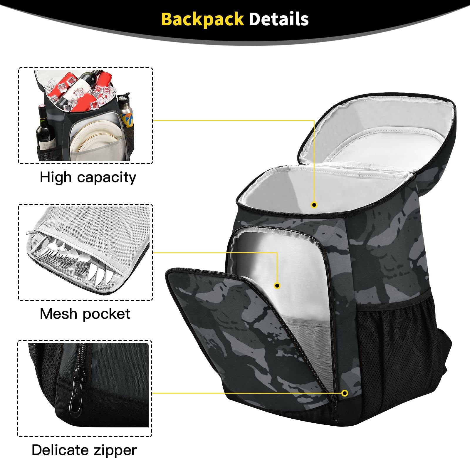ALAZA front pocket and side pockets keep utensils and essentials organized.