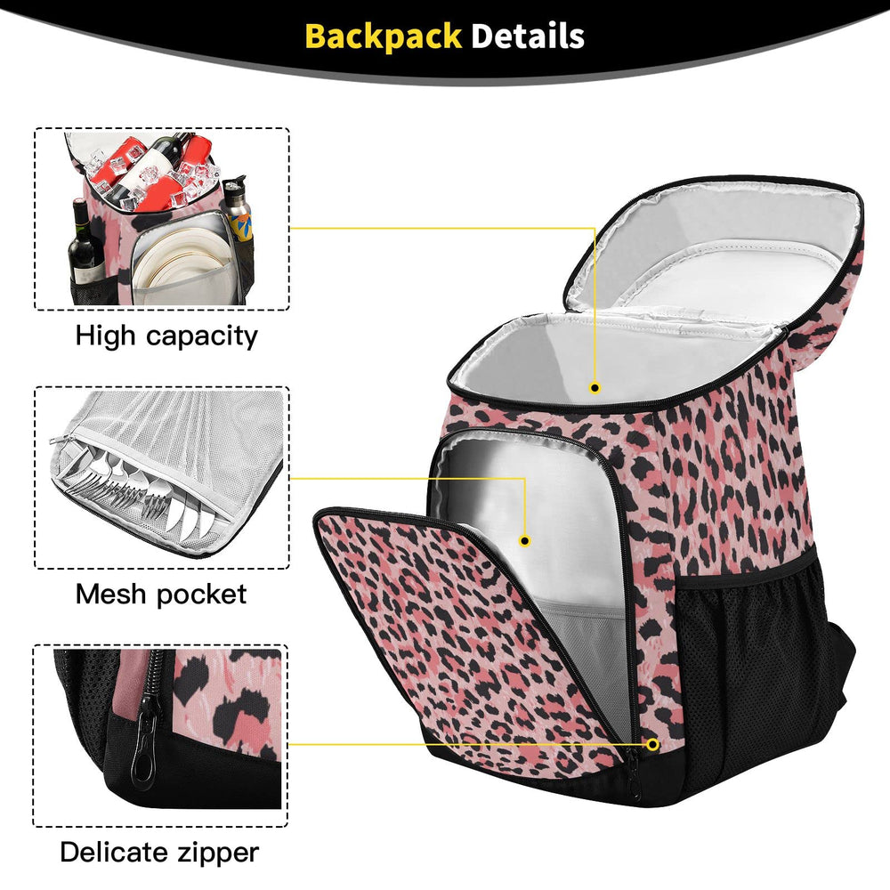 ALAZA Leopard Pink Cooler Backpack interior with insulated layers for temperature control