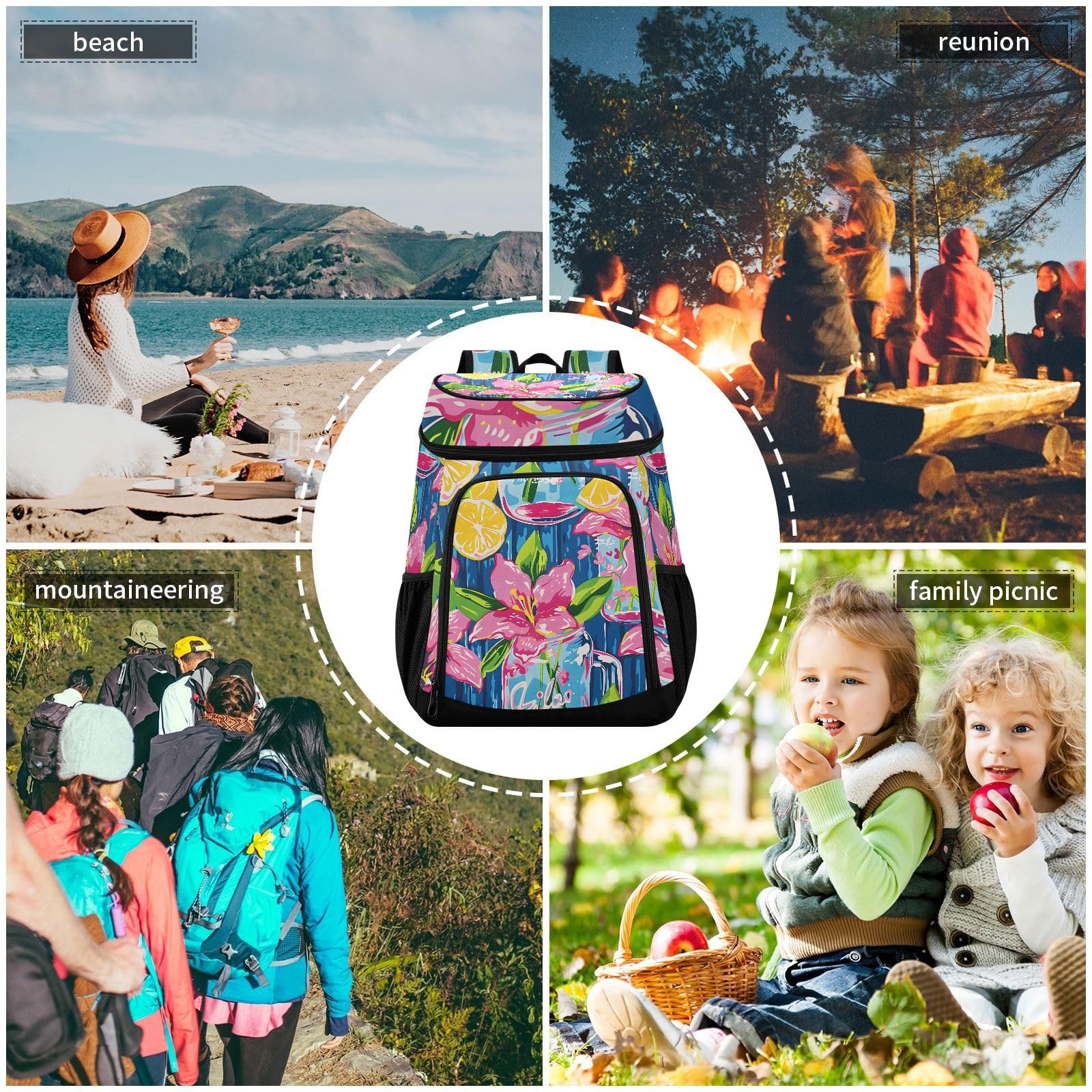 ALAZA Lily Pulitzer Mason Jar Cooler Backpack adjustable strap ensures a comfy fit