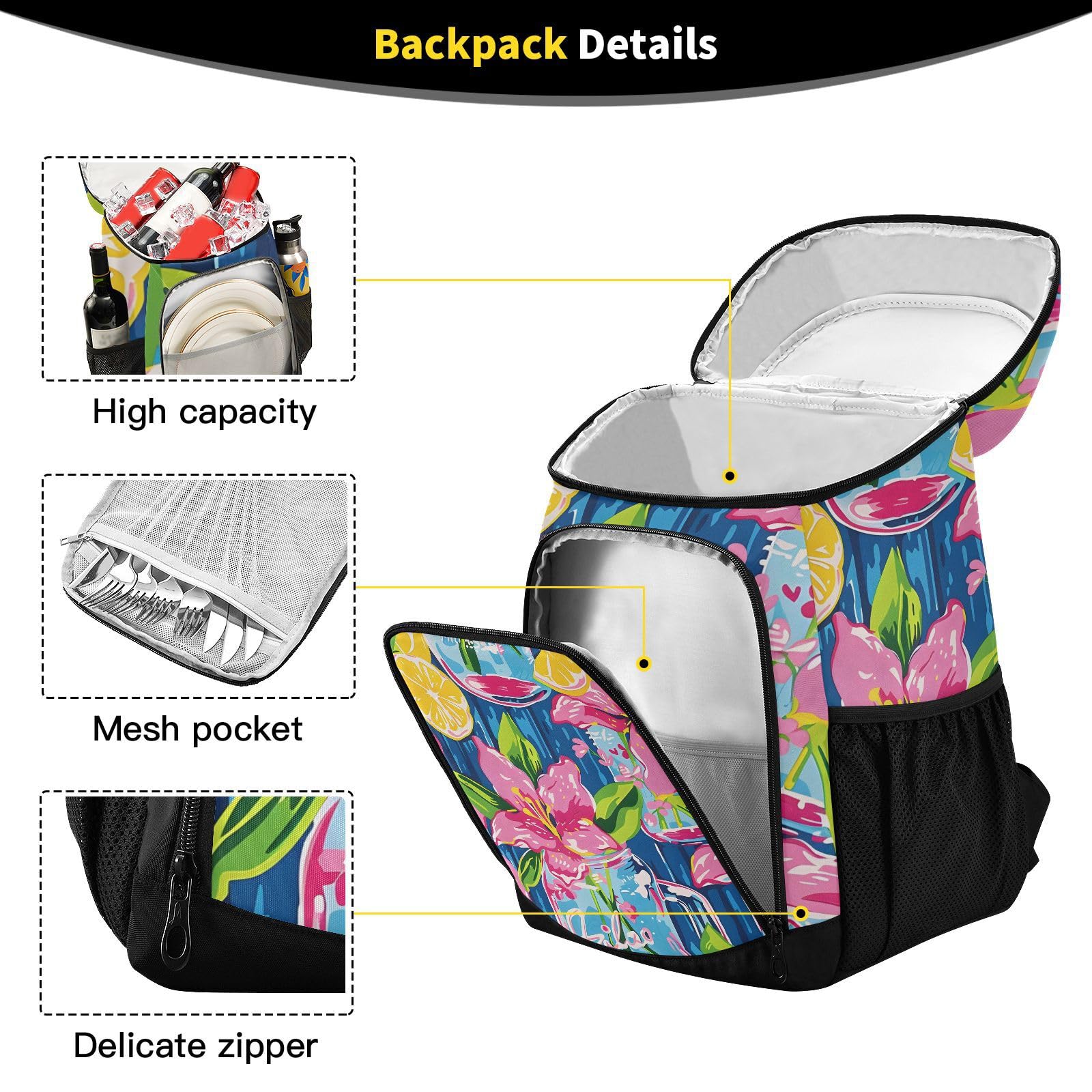ALAZA Lily Pulitzer Mason Jar Cooler Backpack side pockets hold bottles and small accessories