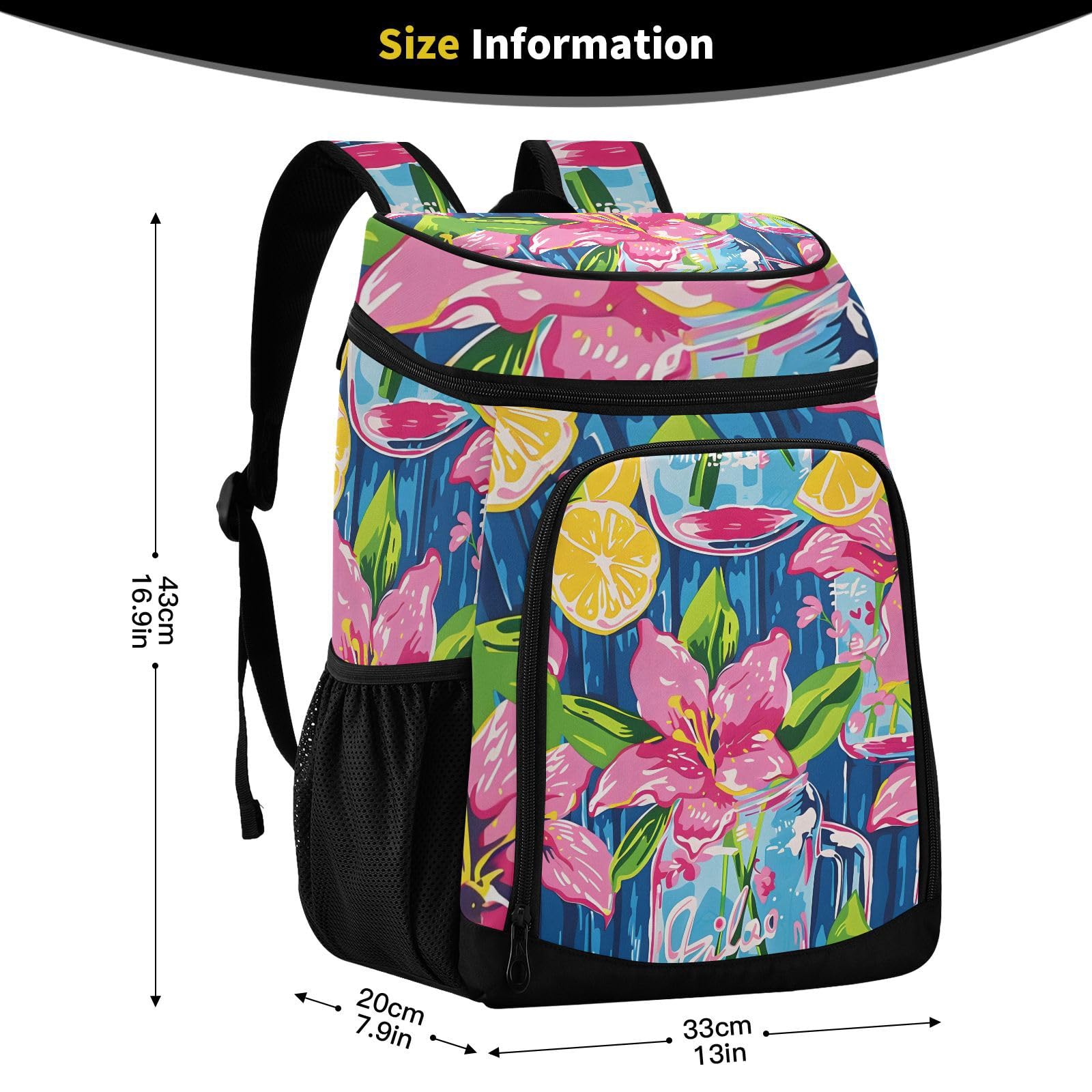 ALAZA Lily Pulitzer Mason Jar Cooler Backpack top opening helps organize items on arrival