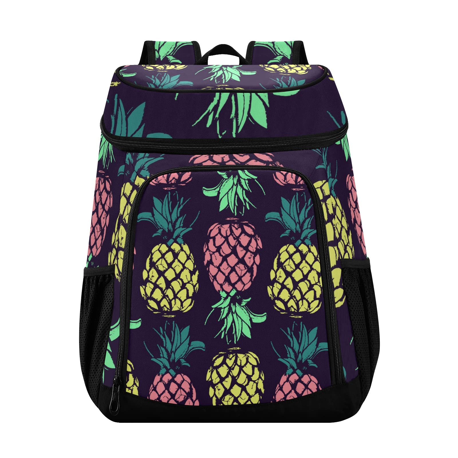 ALAZA Pineapple Fruit Cooler Backpack with insulated interior keeps beverages fresh for beach days.
