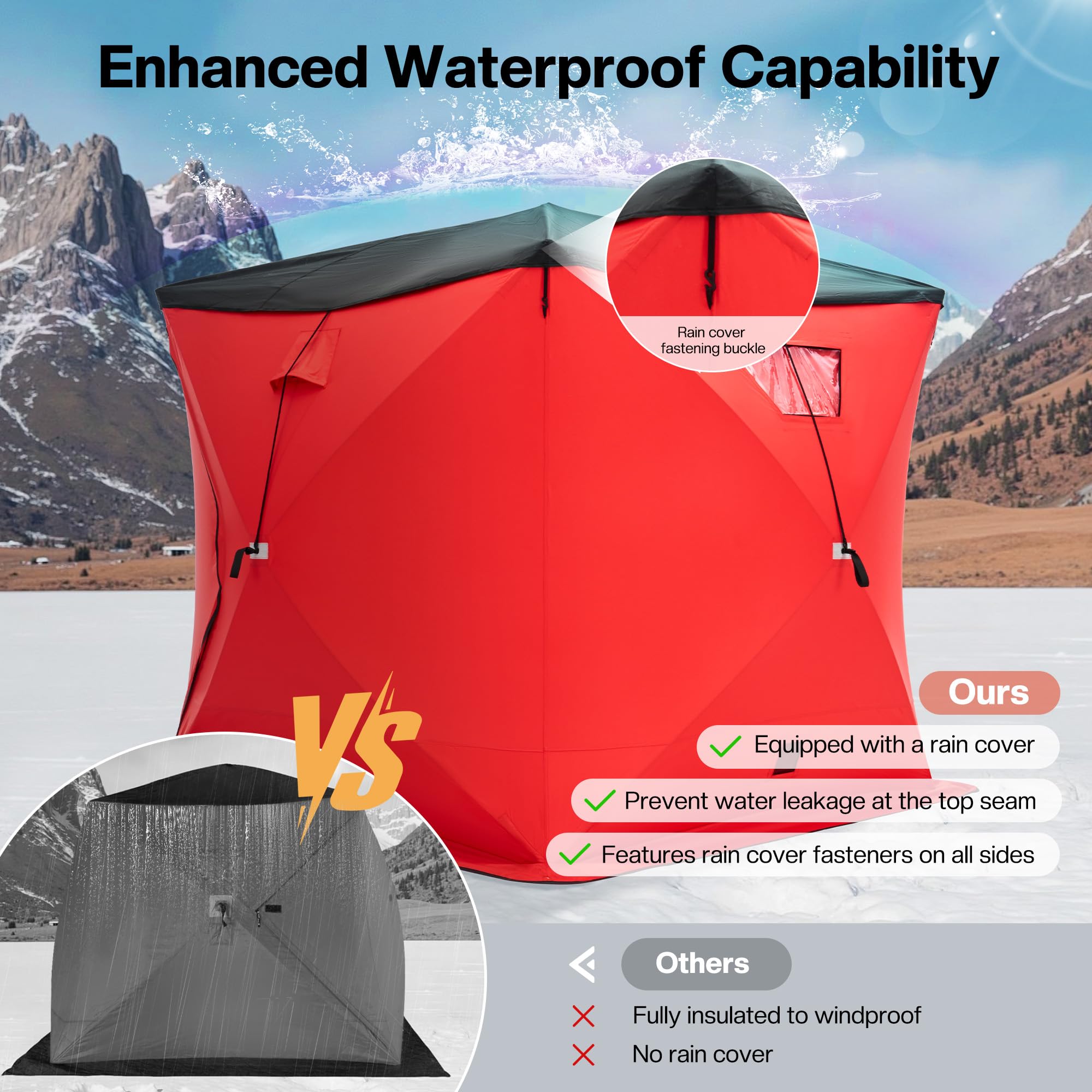 Albott ice shelter door detail highlights easy access and quick loading.
