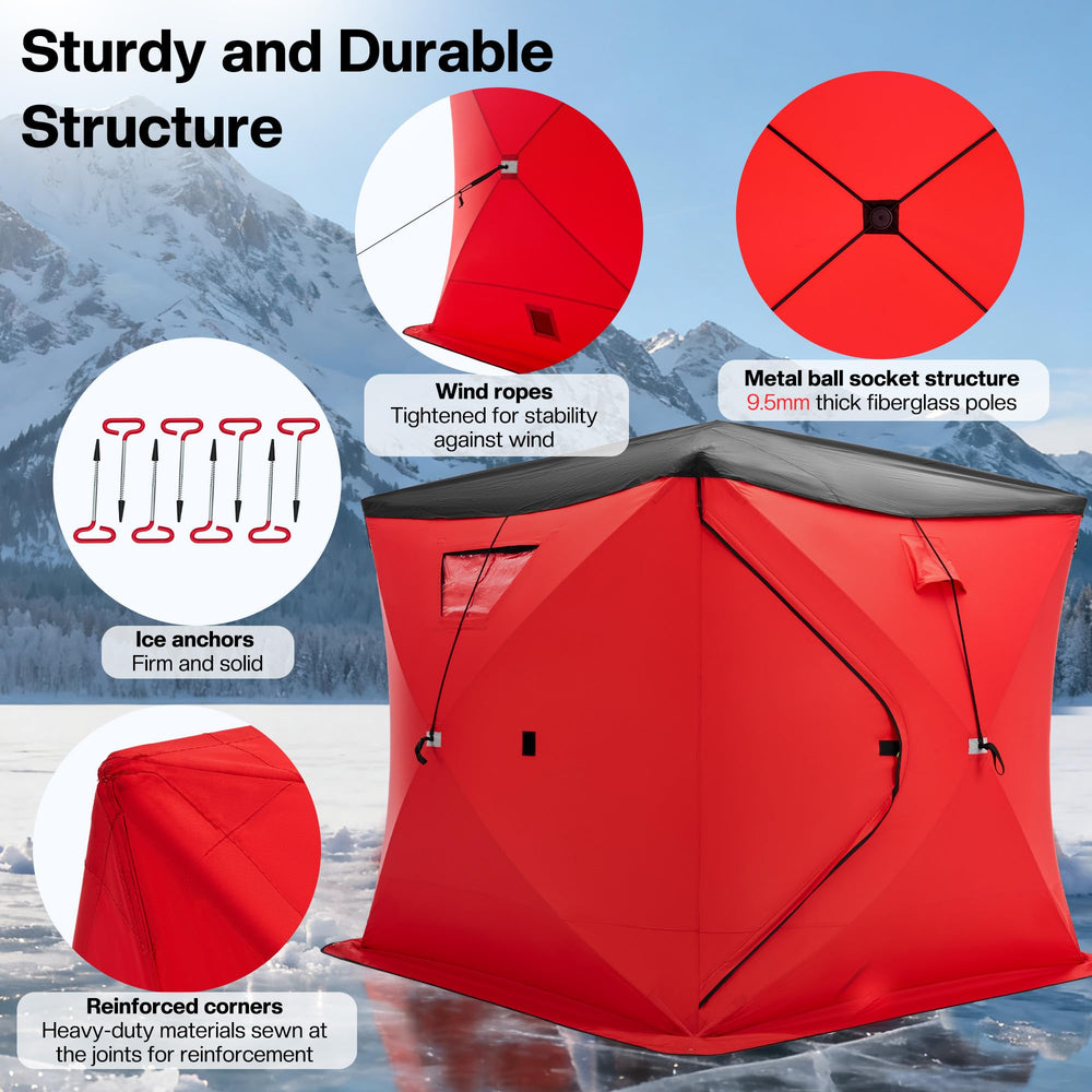 Albott wind anchors and ropes in use illustrate secure stability on windy ice.