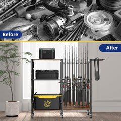 Mountable fishing gear tackle cart with shelves