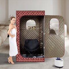 aledaras portable sauna chair with carry bag ready for quick setup.