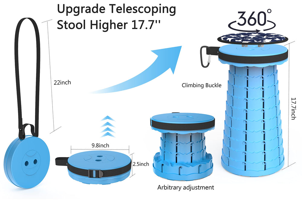 ALEVMOOM compact folded stool shows easy pack-down for travel