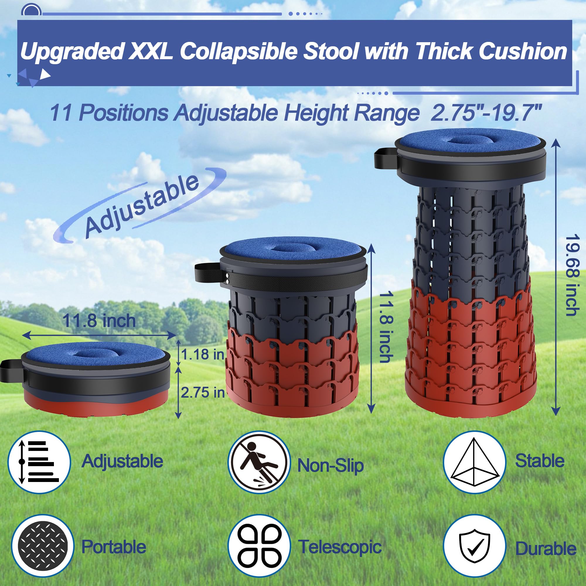 ALEVMOOM height adjustable 19.7 inch stool demonstrates versatile height options.