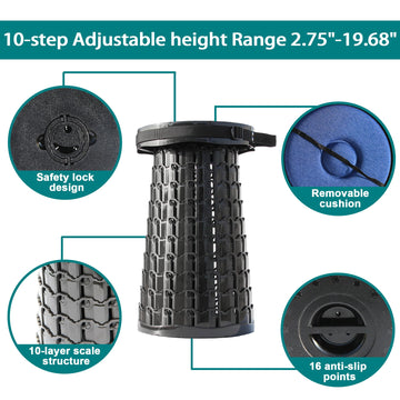 ALEVMOOM portable stool with shoulder straps and carabiner for easy transport.