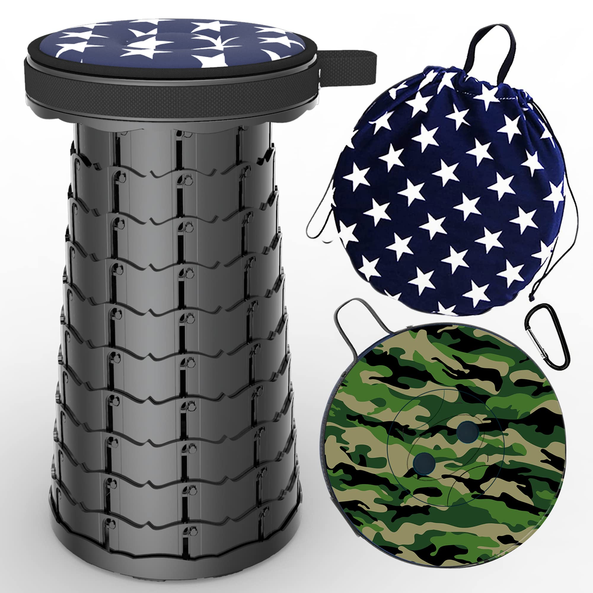 ALEVMOOM telescoping stool closed for compact storage and easy transport.